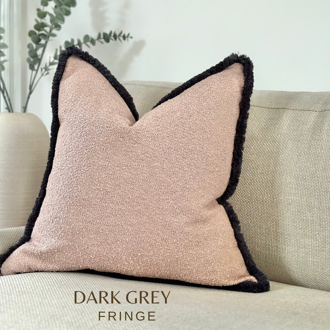 LIGHT BLUSH | Boucle Fringed Cushion