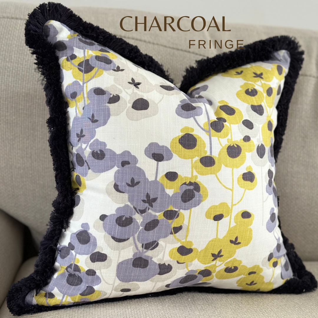 ELODIE | Floral Cushion - Fringed & Piped