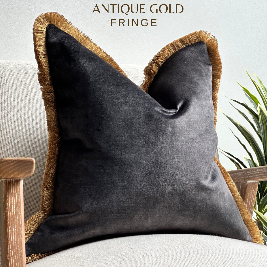LUXURY CHAROAL | Fringe or Piped Cushion