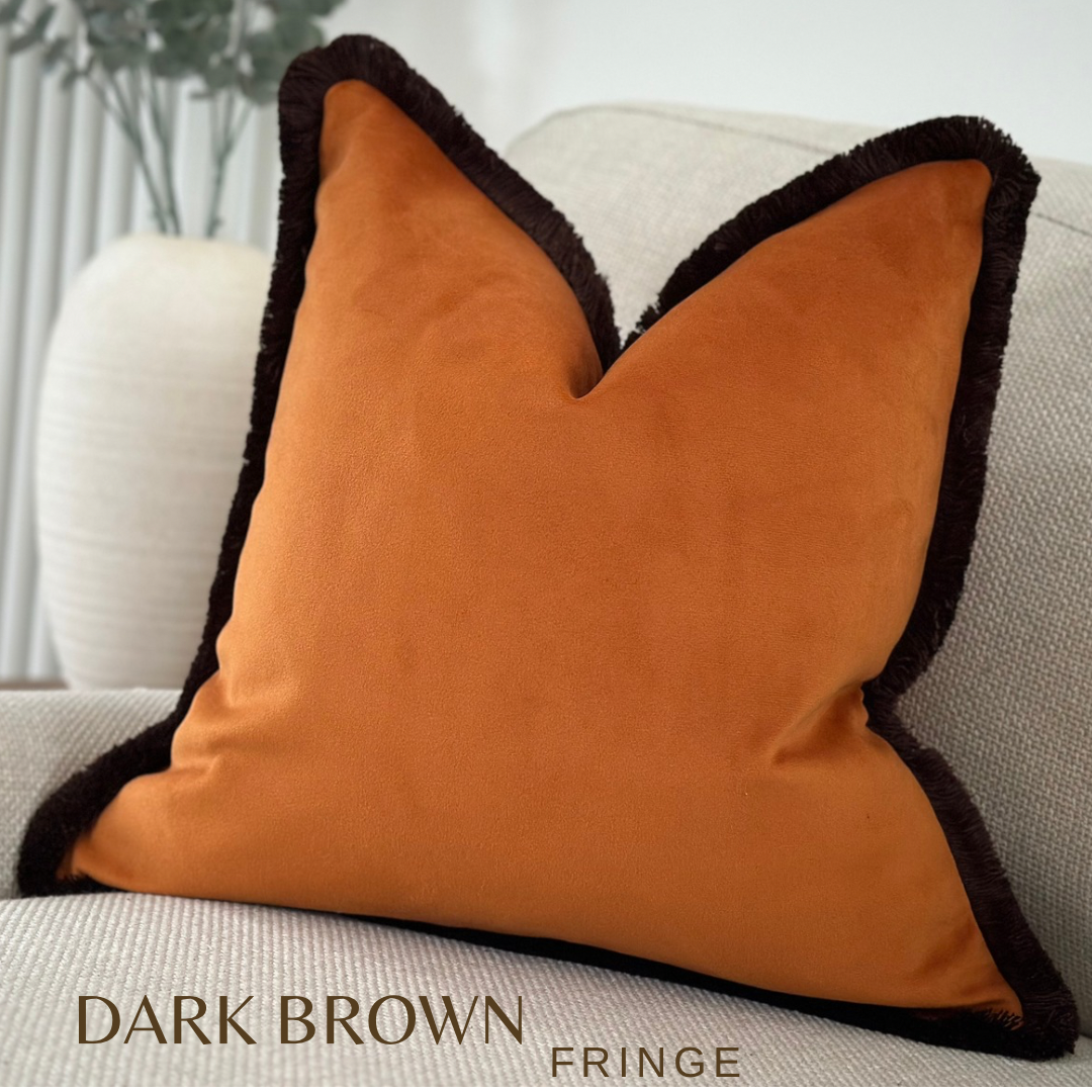 ORANGE VELVET | Fringe Cushion