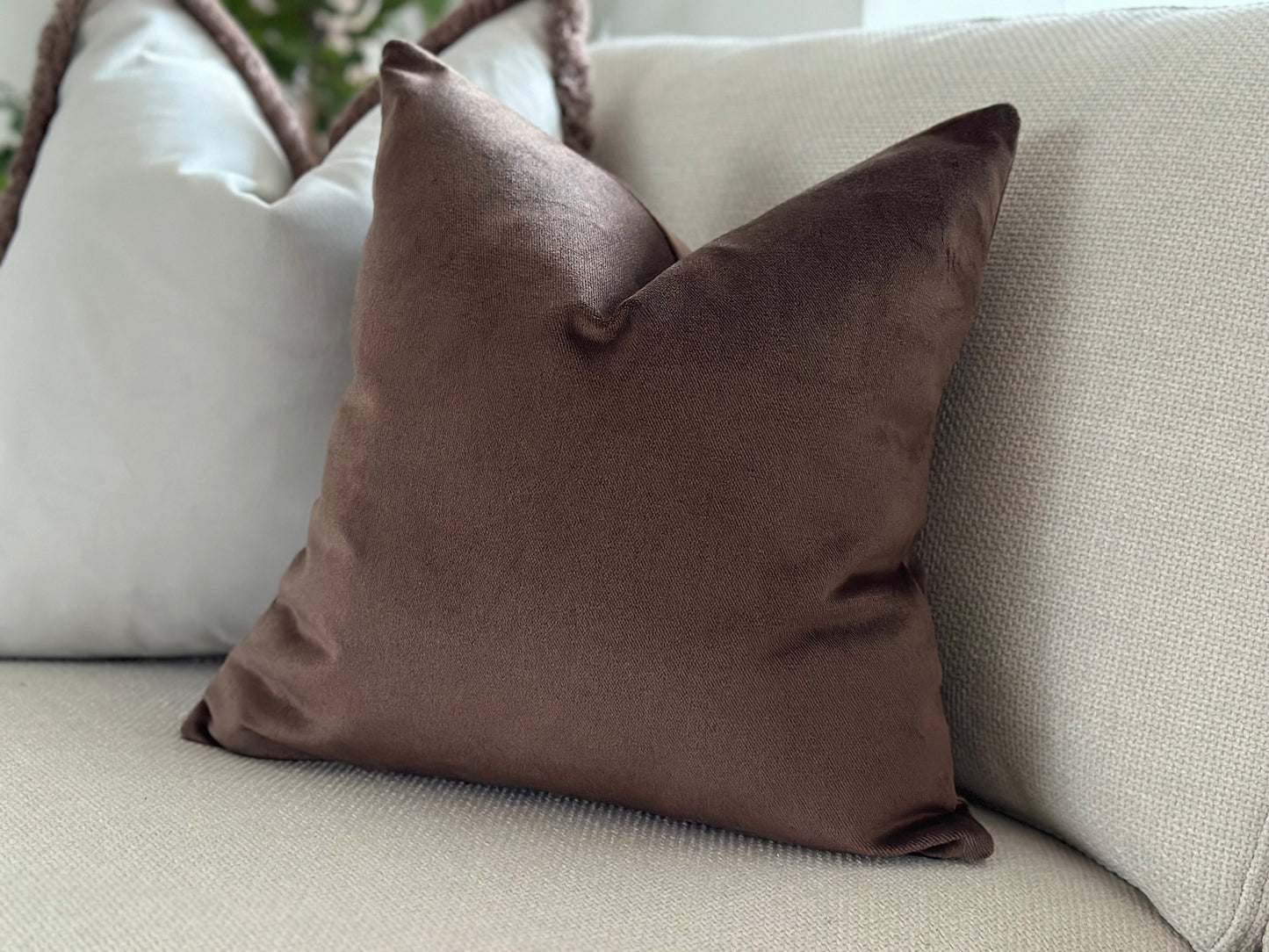 Chocolate brown velvet scatter cushion