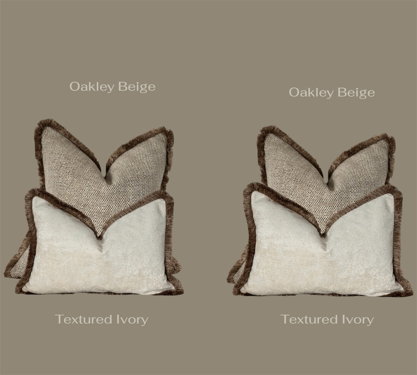 OAKLEY BEIGE| Textured Weave Fringed Cushion |