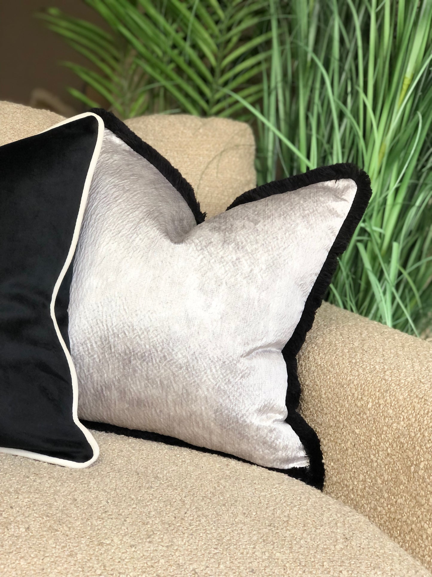SILVERSTONE | Silver Cushion - Fringed & Piped