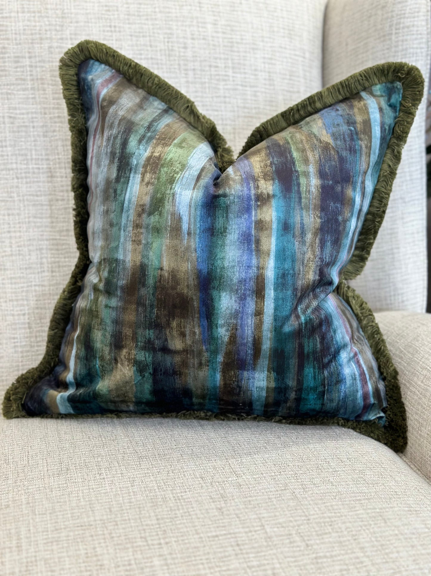 BALI | Blue Green Velvet Fringed Cushion Cover