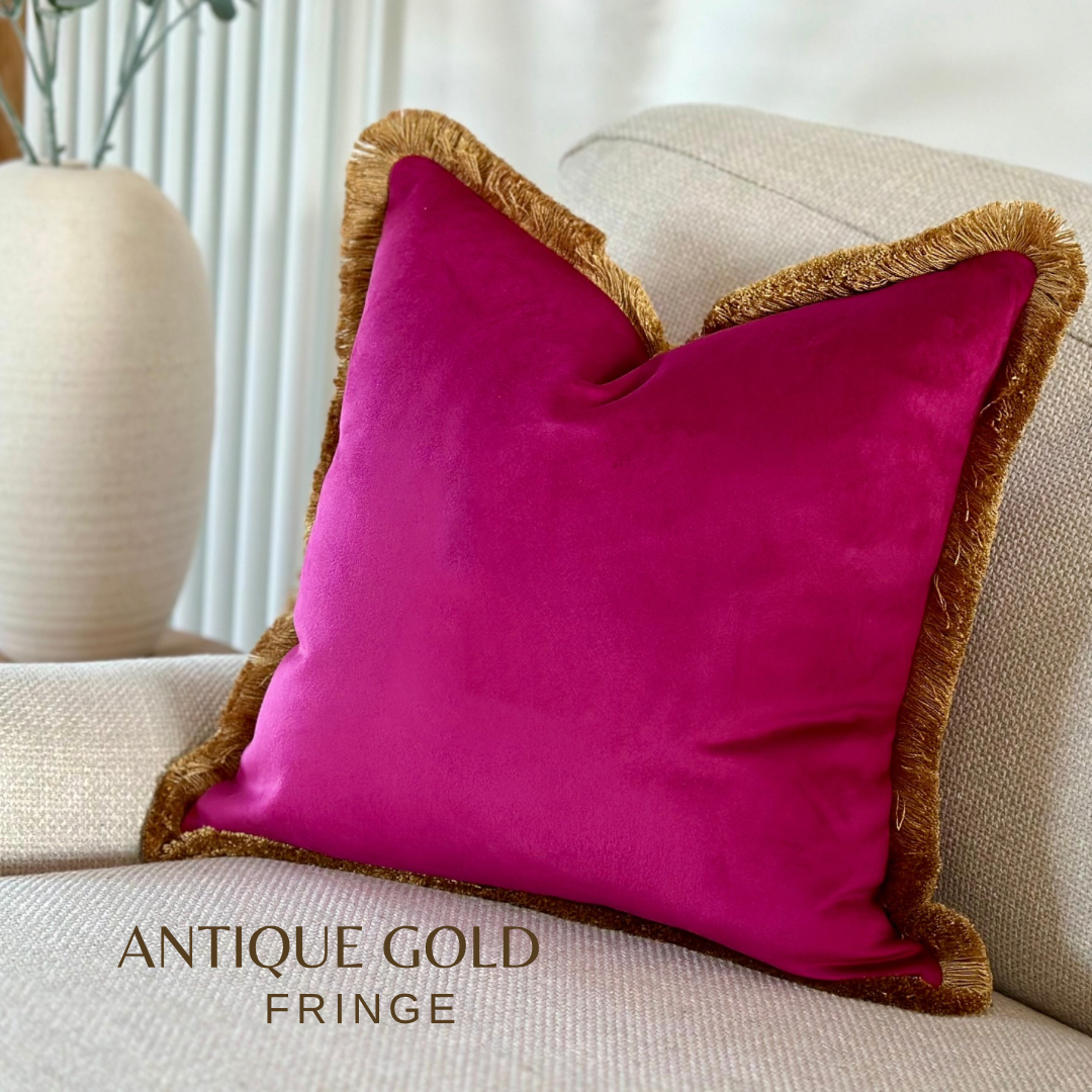 CERISE VELVET | Pink Fringed Cushion