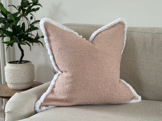 LIGHT BLUSH | Boucle Fringed Cushion