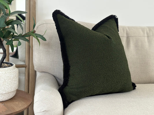GREEN BOUCLE | Boucle Fringed Cushion