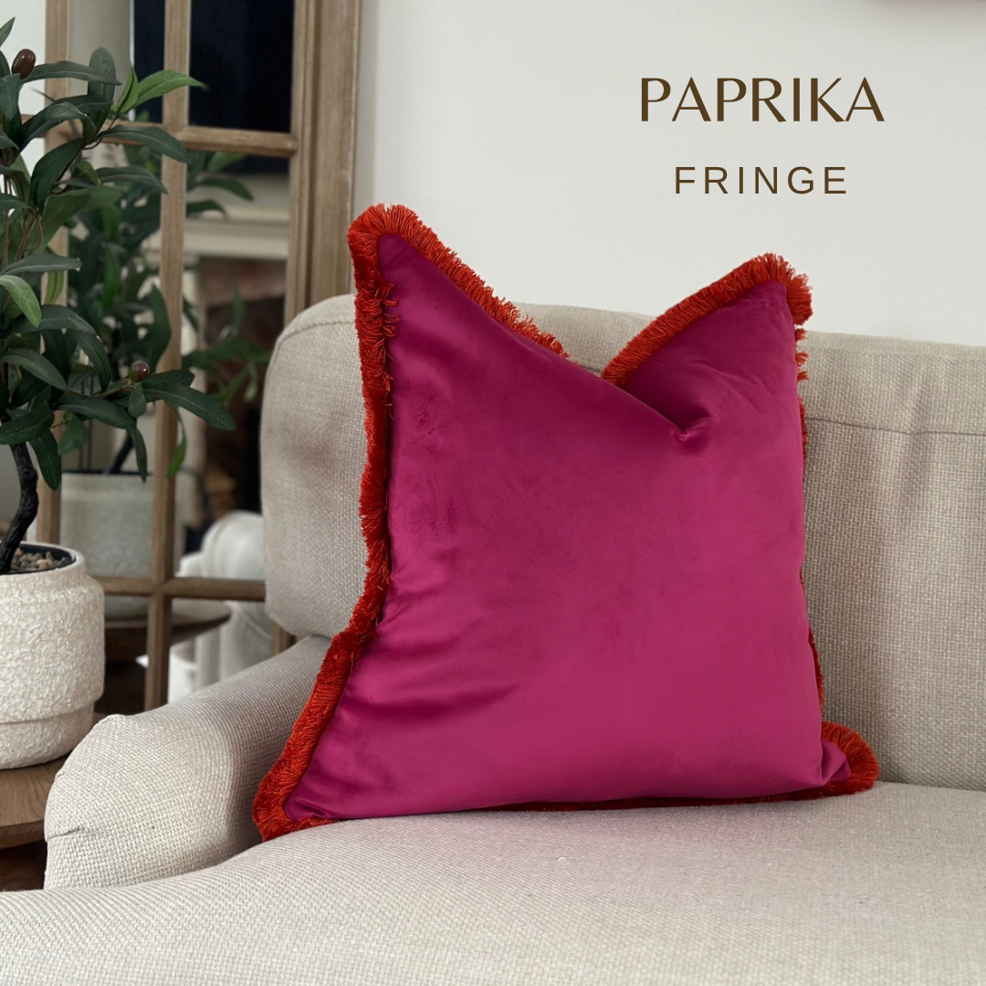 CERISE VELVET | Pink Fringed Cushion