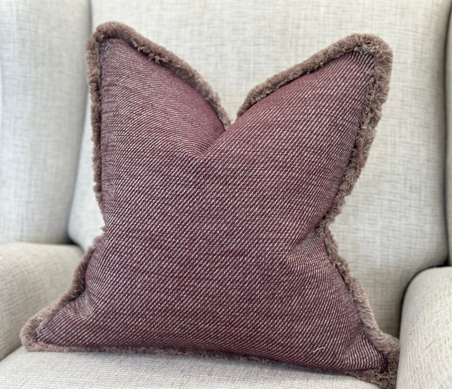 Aubergine purple Cushion Cover with Fringe