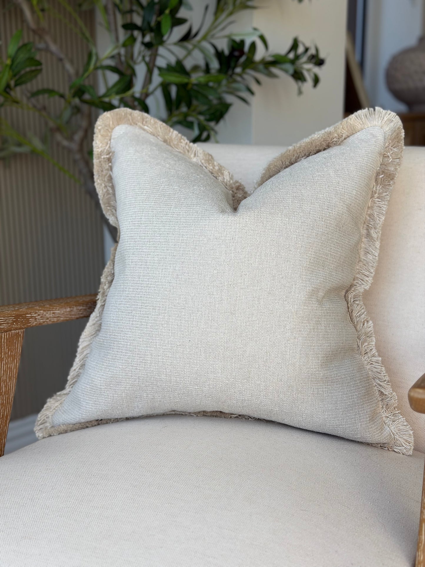 Griege- Bone fringe cushion cover