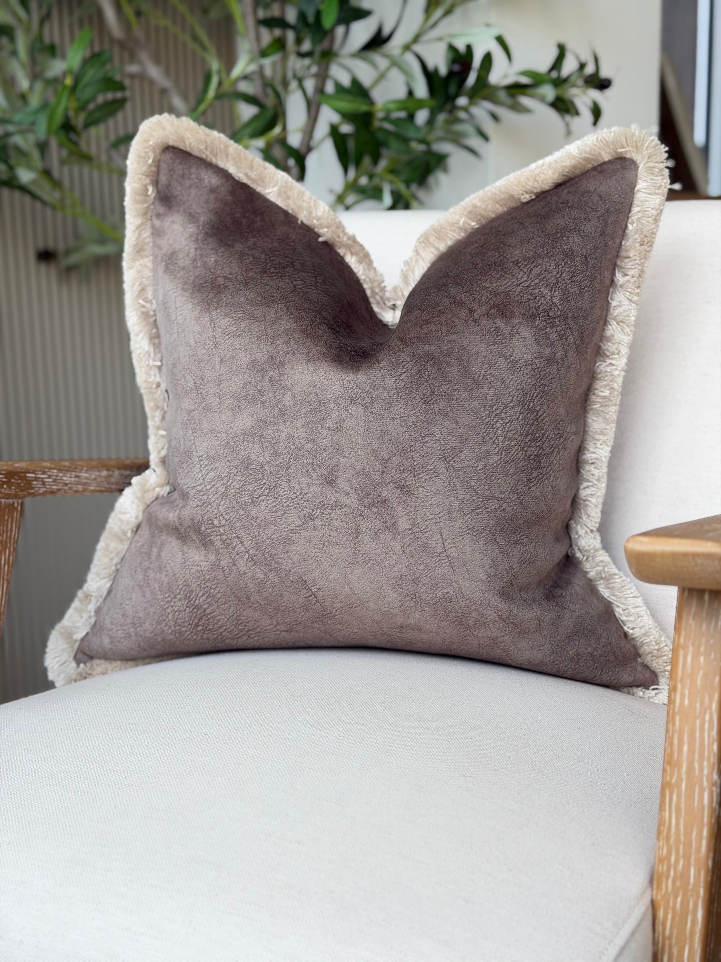 Mocha Cushion Cover with Bone Fringe