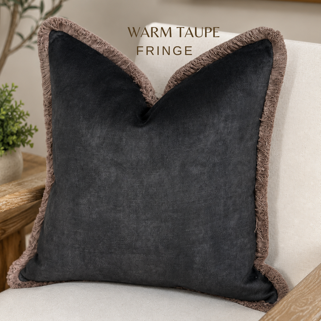 LUXURY CHARCOAL | Velvet Fringed Cushion