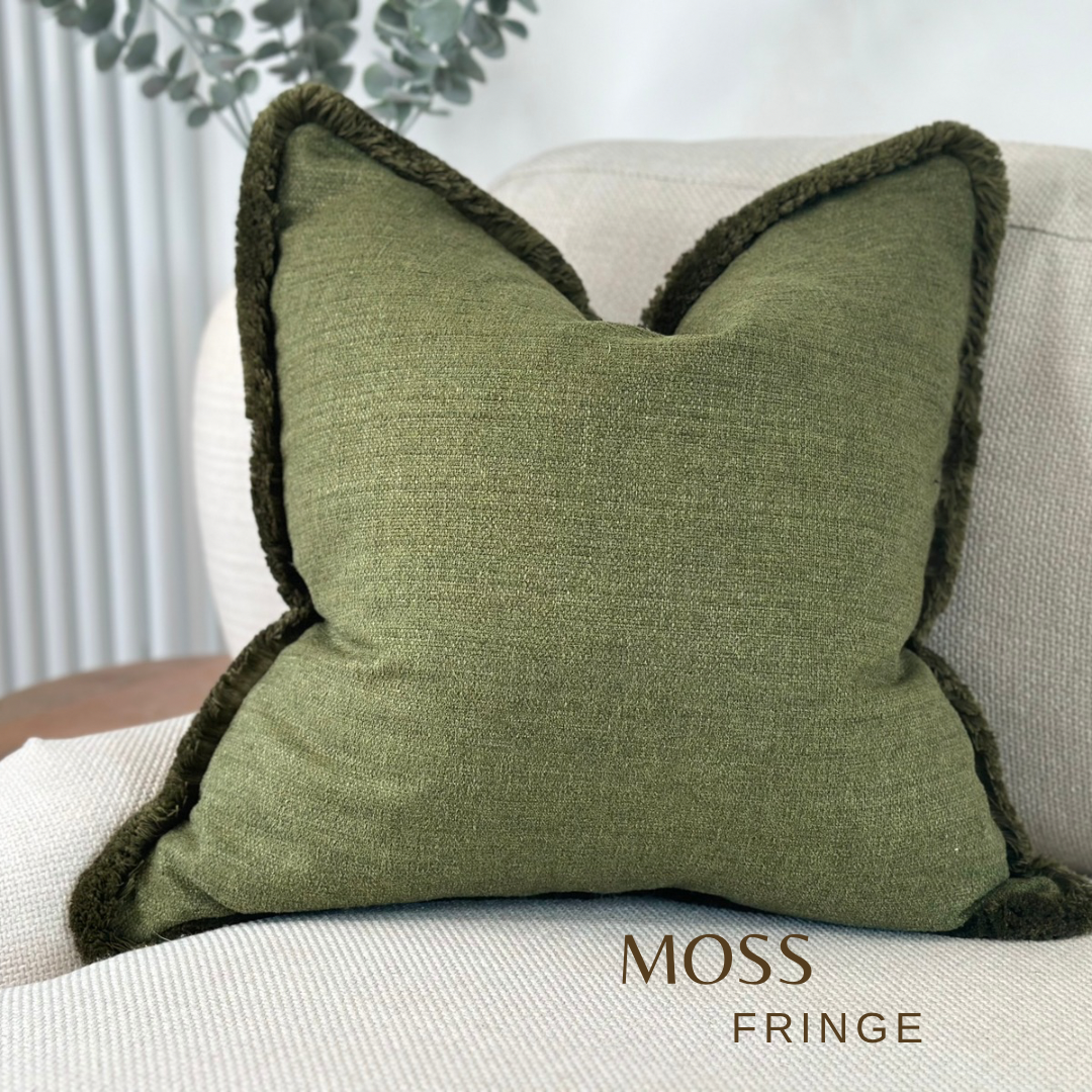 FERN | Green Cushion - Fringed & Piped