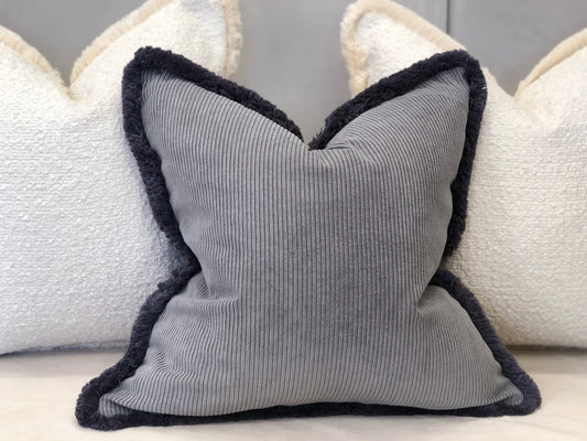 GREY CORD | Corduroy Cushion Fringed & Piped