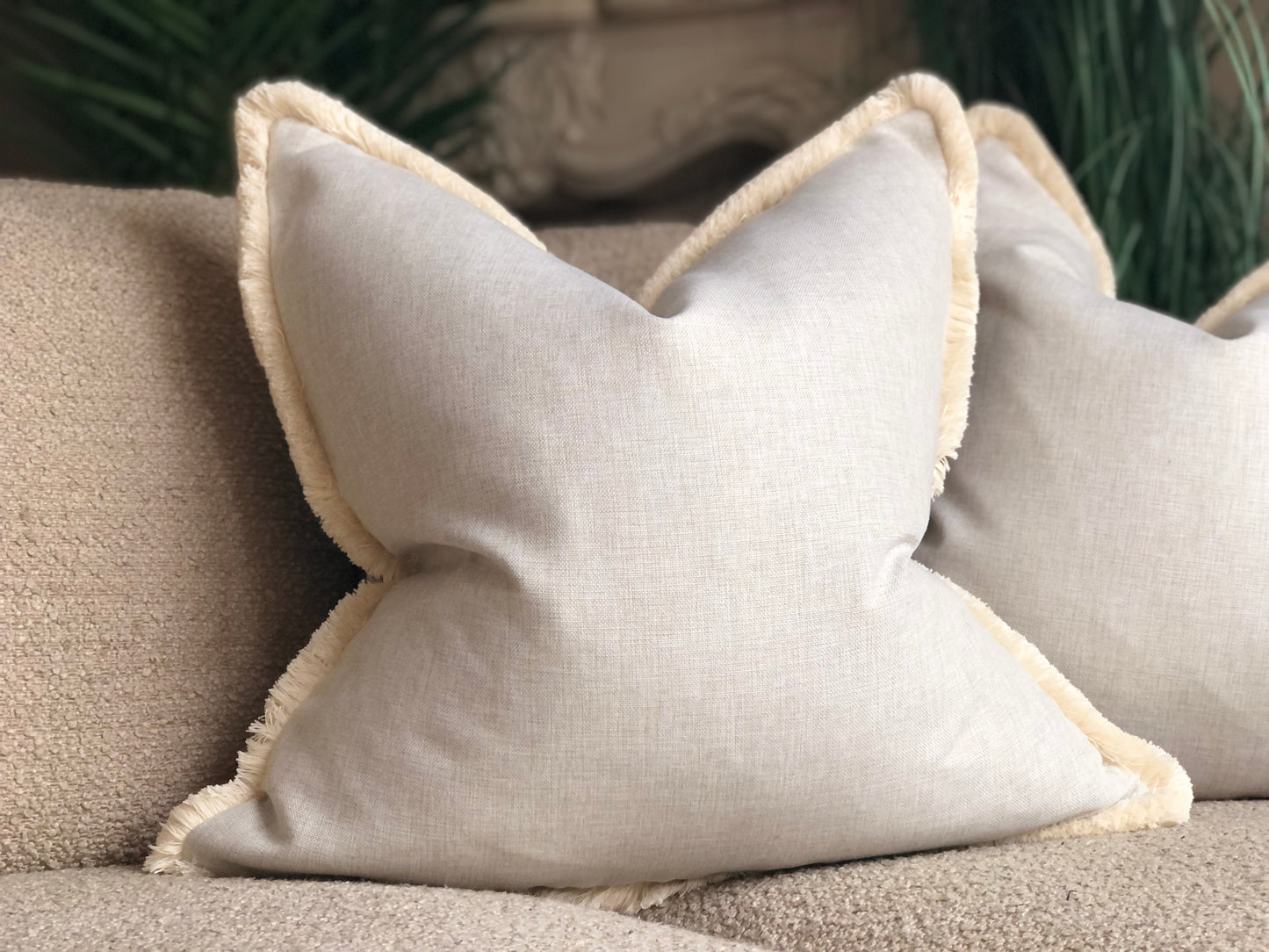 HERRINGBONE SEAGLASS | Luxury Cushion - Fringed & Piped