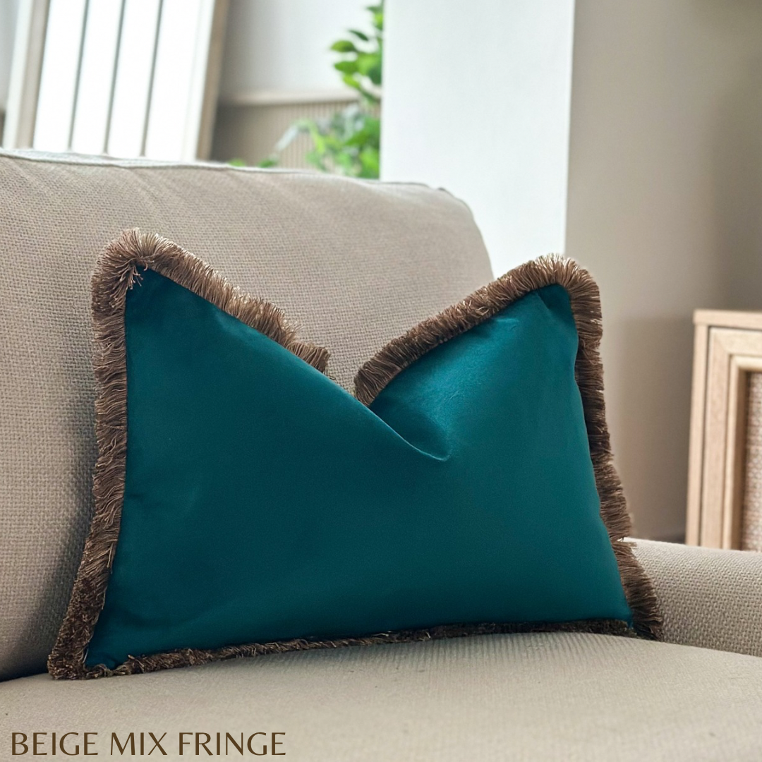 TEAL VELVET | Fringe Cushion