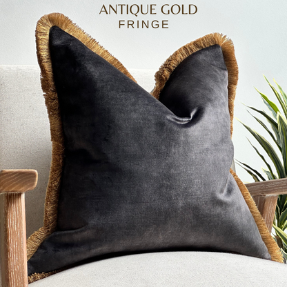 LUXURY CHAROAL | Fringe or Piped Cushion