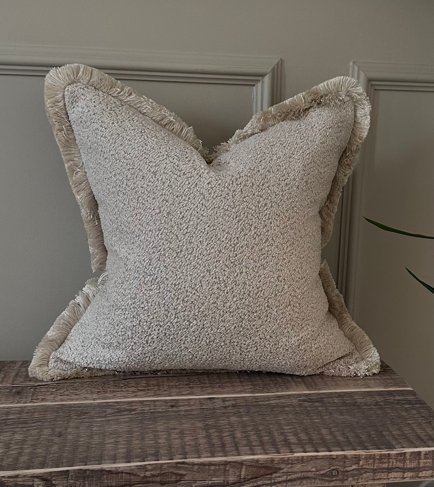 MUSHROOM BOUCLE | Cream Beige Cushion - Fringed & Piped
