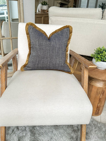 MIDNIGHT | Blue Textured Fringed Cushion