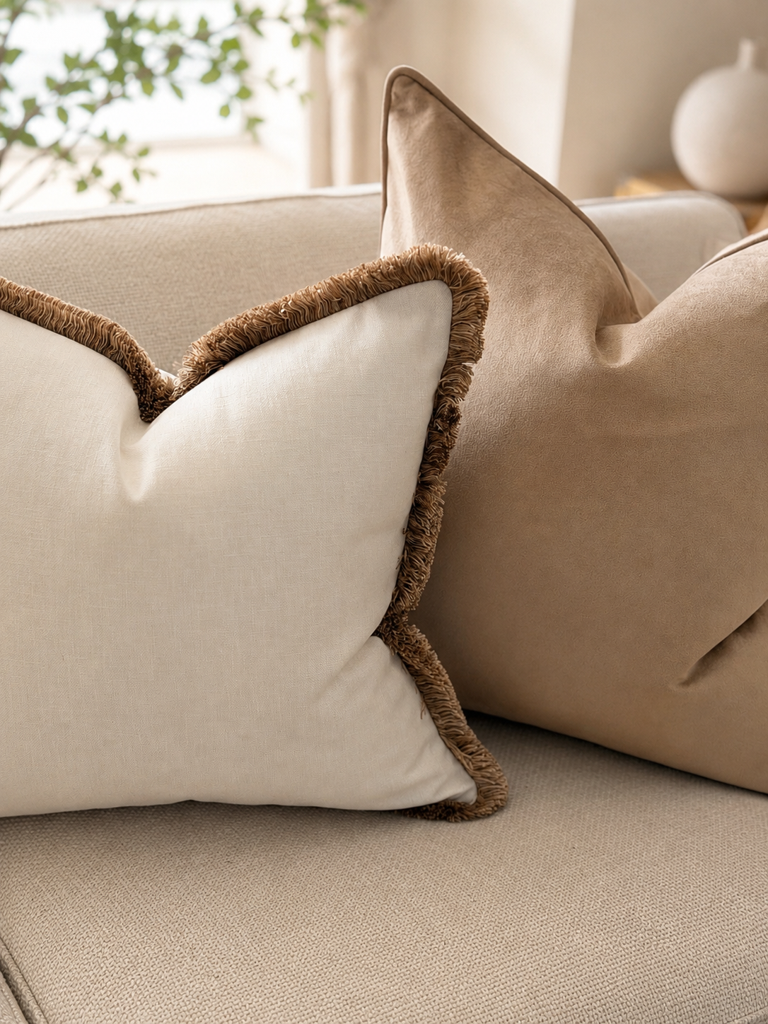 LILY | Light Cream Fringed Cushion