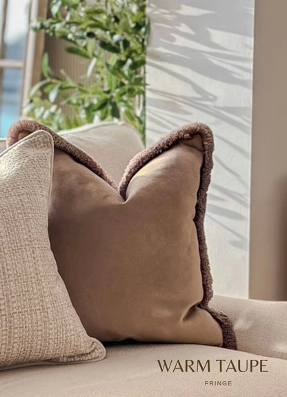 BEIGE TAUPE | Velvet Fringed Cushion