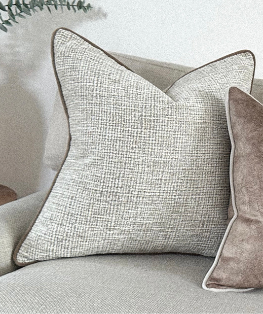 WILLOW | Textured Neutral Cushion: Fringed & Piped