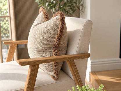 OAKLEY BEIGE| Textured Weave Fringed Cushion