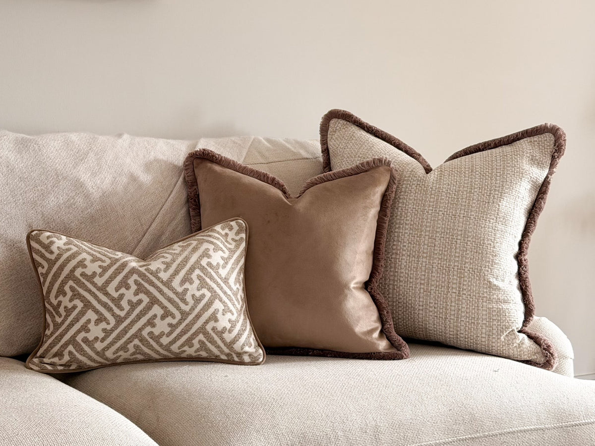 BEIGE TAUPE | Velvet Fringed Cushion