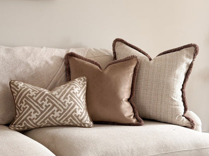 BEIGE TAUPE | Velvet Fringed Cushion