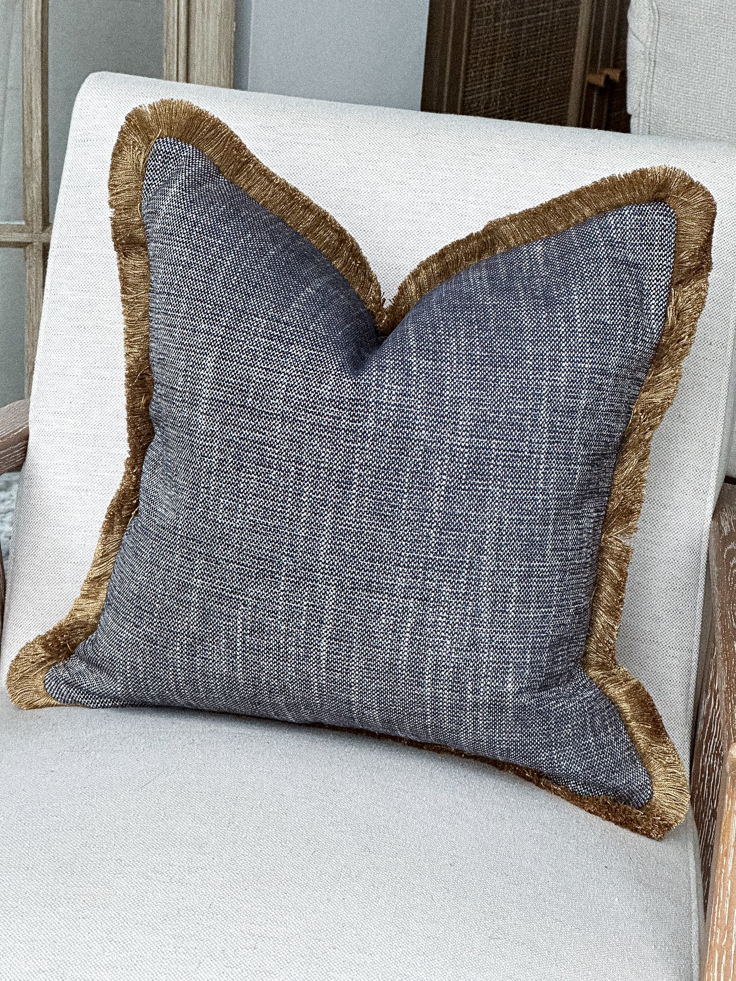 MIDNIGHT | Blue Textured Fringed Cushion
