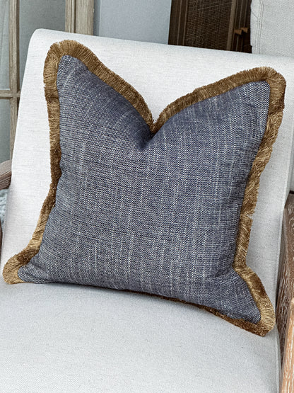 MIDNIGHT | Blue Textured Fringed Cushion