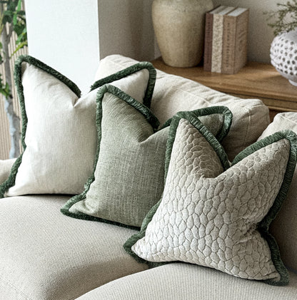 SAGE WEAVE | Sage Green Textured Fringed Cushion
