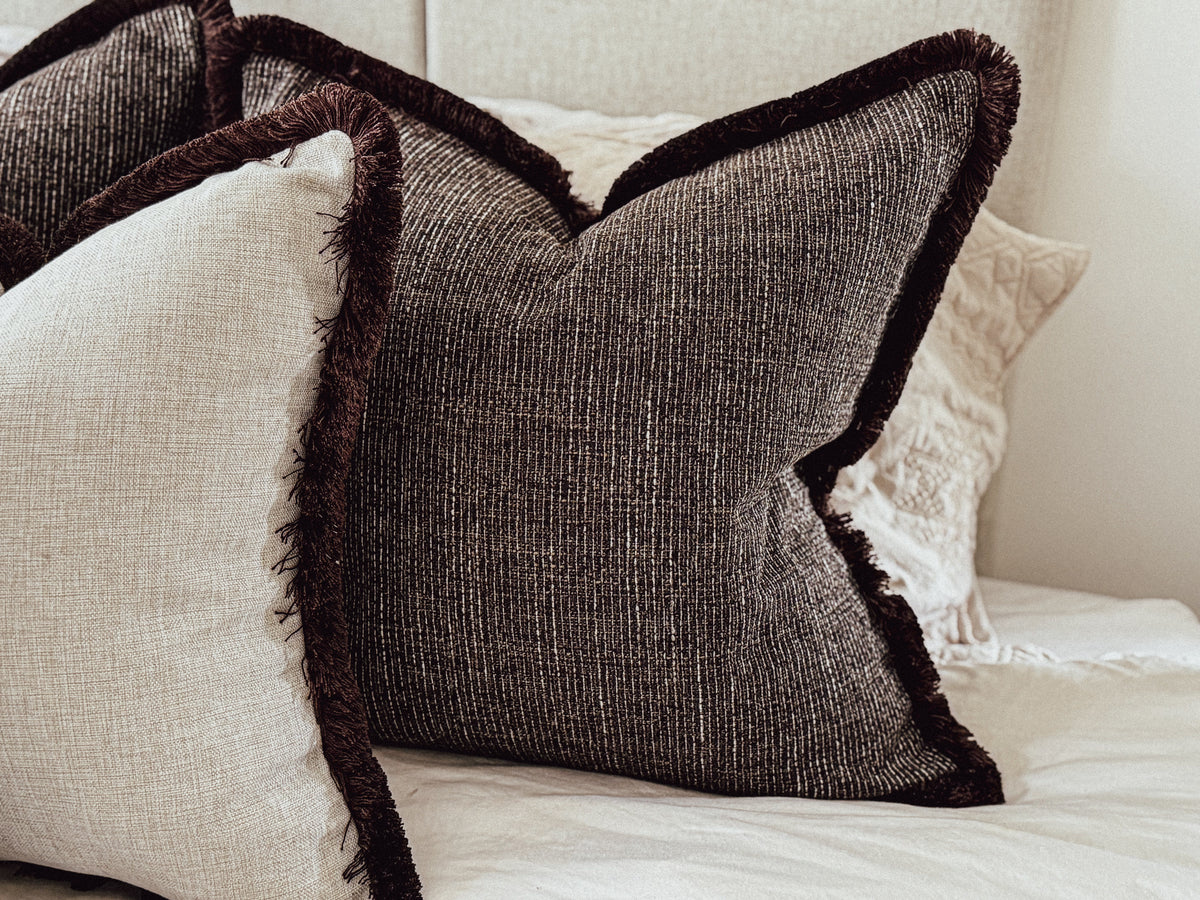 TEXTURED DARK CHOCOLATE | Fringe Cushion