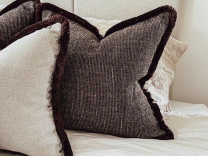 TEXTURED DARK CHOCOLATE | Fringe Cushion
