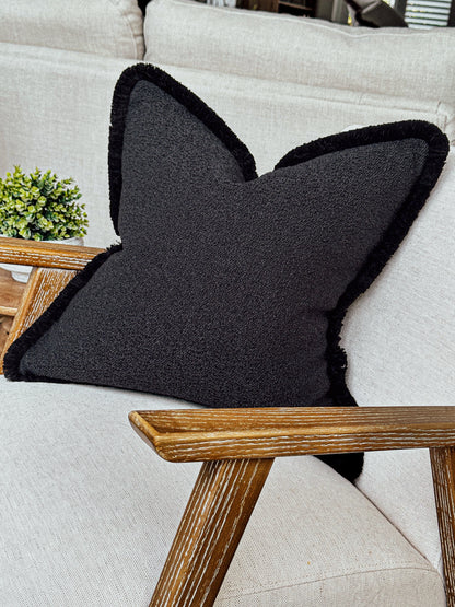 BLACK BOUCLE | Fringed Cushion