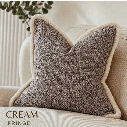 GREY TEXTURED BOUCLE  | Fringed Cushion