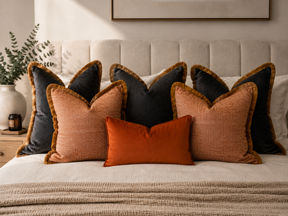 LUXURY CHARCOAL | Velvet Fringed Cushion