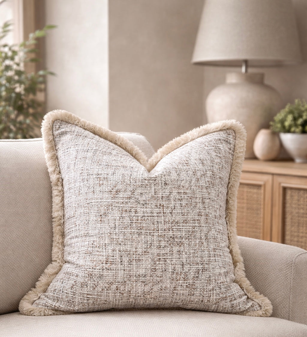 ENCHANTED FROST | Textured Weave Cushion - Fringed & Piped