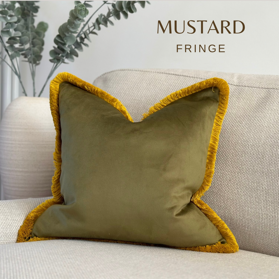 MOSS VELVET Fringe Cushion More Size and Trim Colours