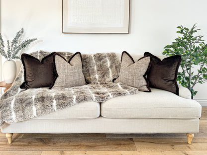 DARK BROWN | Velvet Fringed Cushion