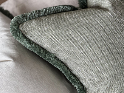 SAGE WEAVE | Sage Green Textured Fringed Cushion