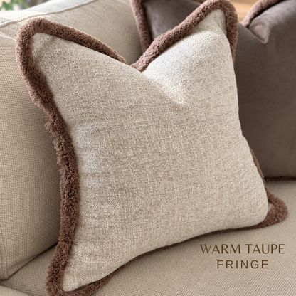 ALMOND | Luxury Ivory Textured Fringed Cushion