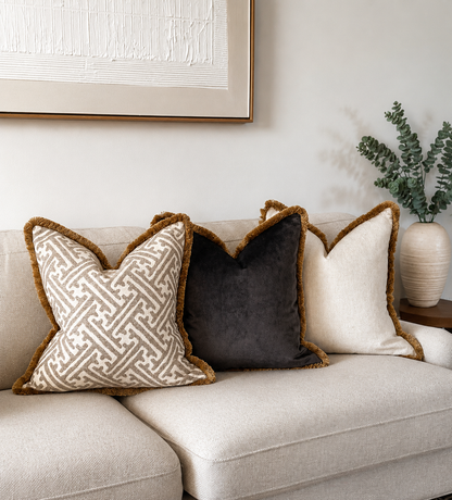 LUXURY CHARCOAL | Velvet Fringed Cushion