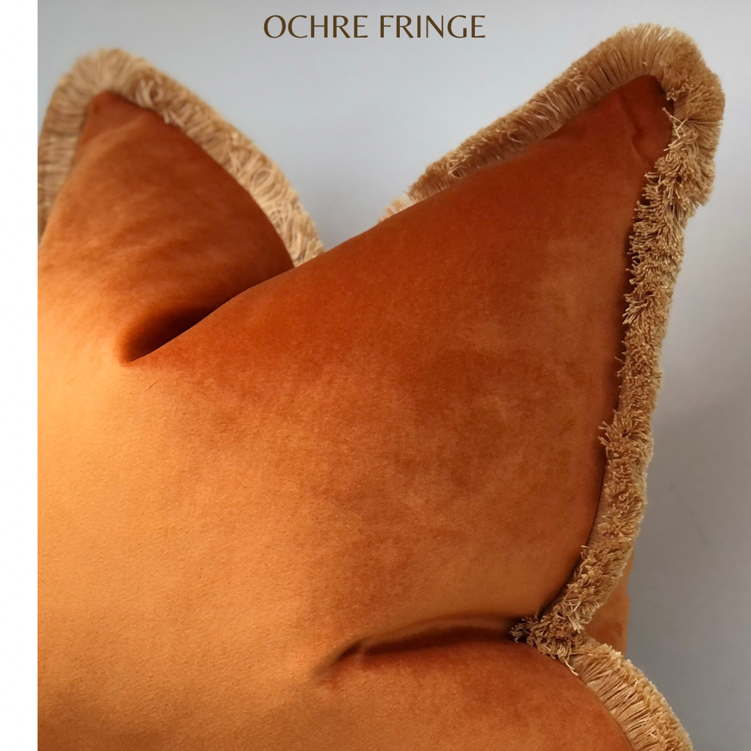 ORANGE VELVET | Fringe Cushion