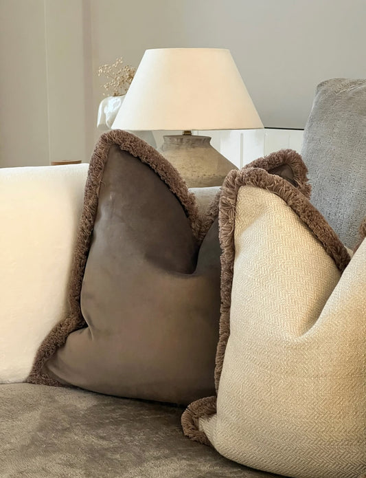 MOLE VELVET | Brown Toned Fringed cushion