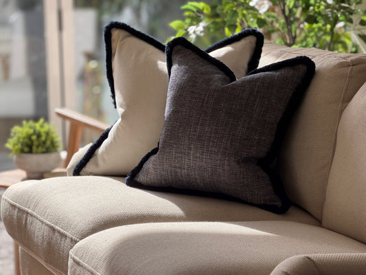 MIDNIGHT | Blue Textured Fringed Cushion