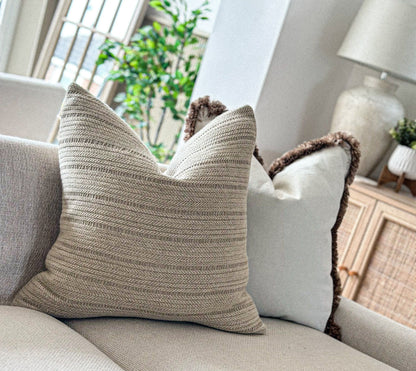 Rustic taupe woven cushion / pillow cover — perfect for relaxed, natural home décor