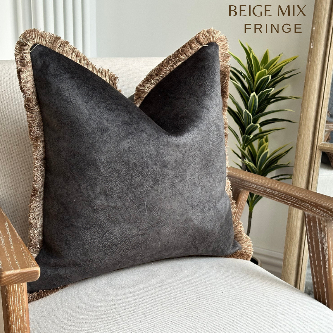 MOONSHADOW | Black Toned Cushion - Fringed & Piped