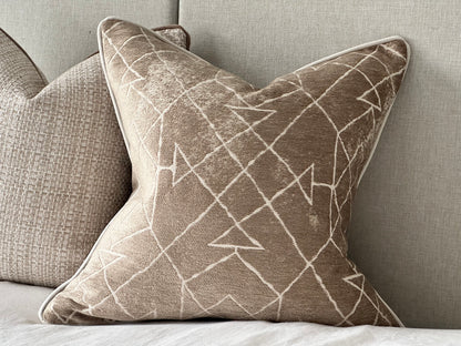 OAK | Taupe Geometric Cushion: Fringed & Piped