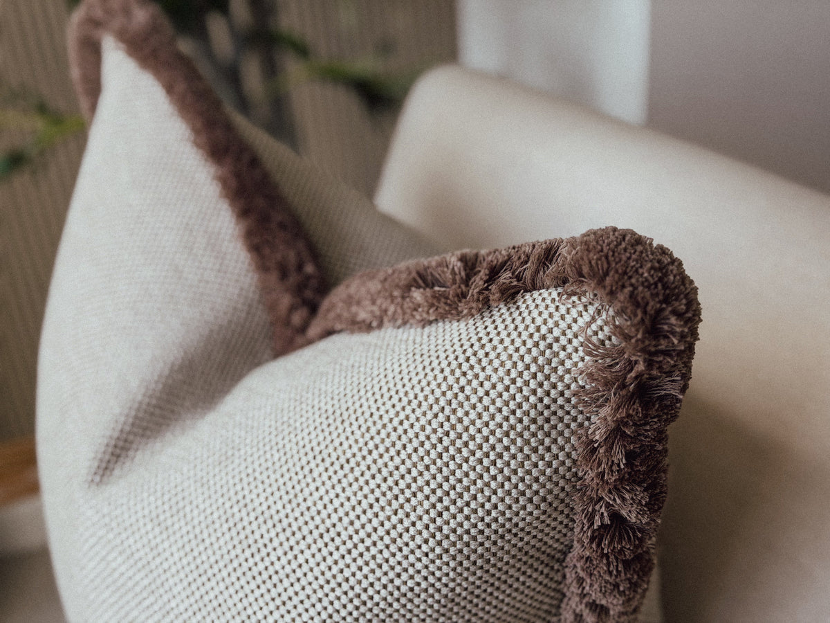 ATHENA | Textured Beige Fringed Cushion